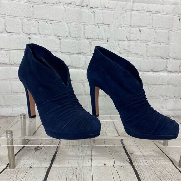 Prada Women's Blue Suede‎ Ruched Designer Luxury Ankle Boots EU 37.5